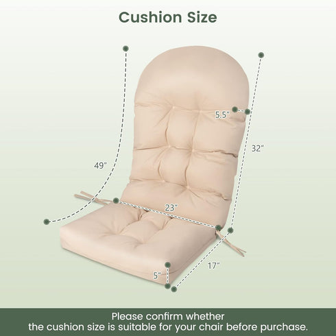 49" 23" 5" 1) Giantex Patio Adirondack Chair Cushion - x High Back Rocking Chair Cushion w/Fixing Straps, Durable