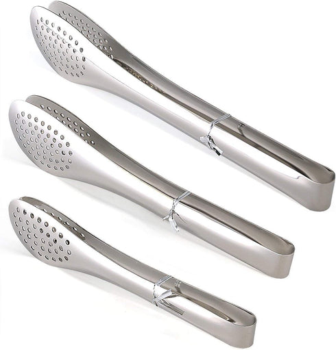 Pack of 3 Sizes Stainless Steel Tongs, Heavy Duty Food Tongs for Salads, Bread, Ham, BBQ, Cooking, Serving