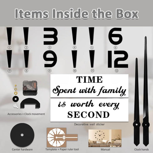 Mintime Large DIY Wall Clock, Battery Operated, Modern Decorative Clock for Living Room/Office