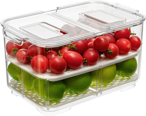 SANNO Vegetable Fruit Storage Containers - Stackable Produce Saver with Lids and Vents for Fresh Produce in Refrigerator