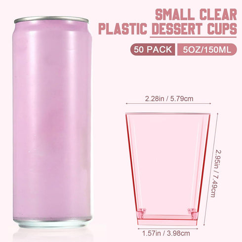 50 5 oz Mifoci Pcs Pink Plastic Dessert Cups Appetizer Cups for Parties Mini Square Disposable Dessert Bowls Parfait