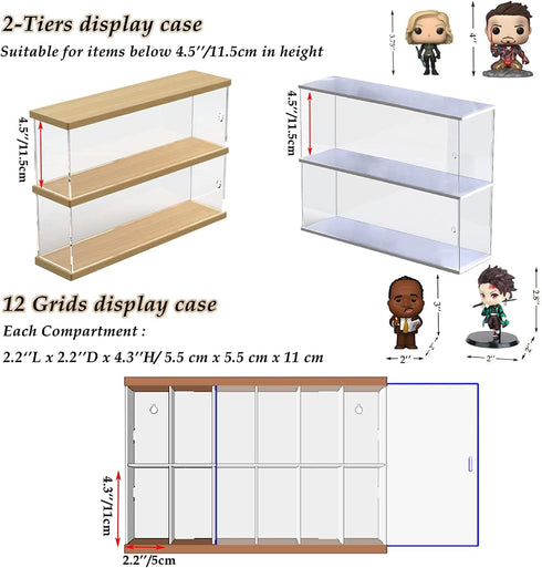 ELEpure 2 15.55" 3.78" 10.8" Clear Acrylic Display Shelf Case for Mini Funko Pop, Wooden Display Stand for POP MART