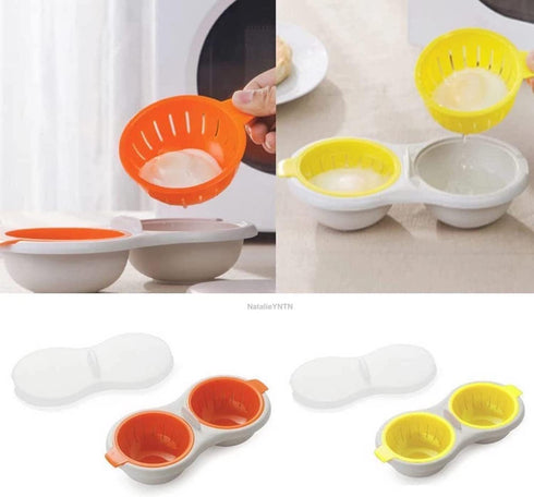 WWLUCKY Draining Egg Boiler for Microwave, Double Egg Poacher, Silicone Egg Boiler Cups, Kitchen Cooking Gadget Tools,
