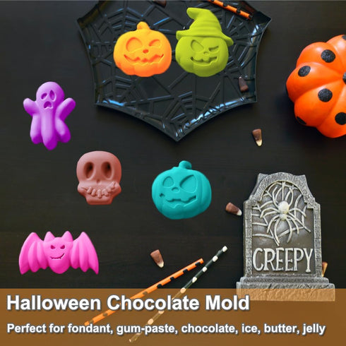 2 Pack Halloween Silicone Cake Mold, Pumpkin, Bat, Skull, Ghost Shape for Chocolate, Candy, Jello, Ice Cube, Soap