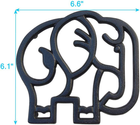 Elephant Cast Iron Trivet for Hot Pots, Kitchen & Dining Table Decor, Metal Wall Art, Black, 6.6 x 6.1 Inches
