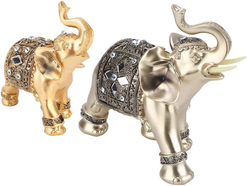 Feng Shui Lucky Elephant Statue, Golden Elegant Figurine, Small Resin Home Decoration