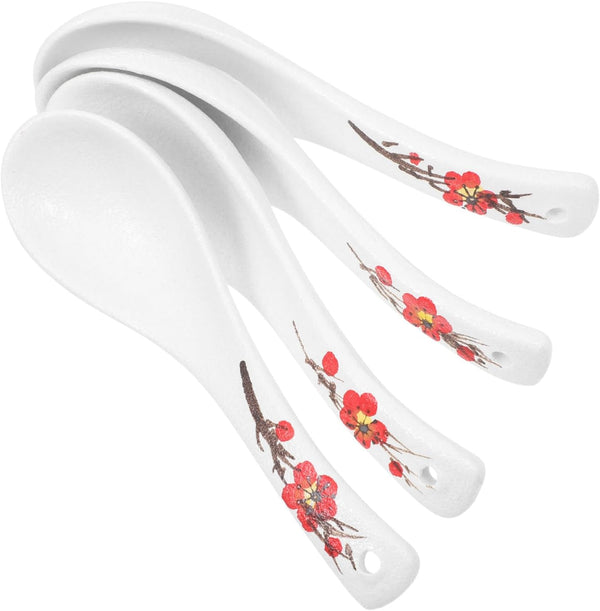 HOMSFOU 4pcs Ceramic Ramen Spoons, Small White Chinese Soup Spoon, Cream Soup Spoon, Japanese Ramen Soup Spoons