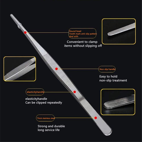 Long Tweezers- with Precision Serrated Kitchen Tweezers Tongs, for Barbecue and Hand-Made Stainless Steel Cooking Tweezers(8 inches) by Aniso