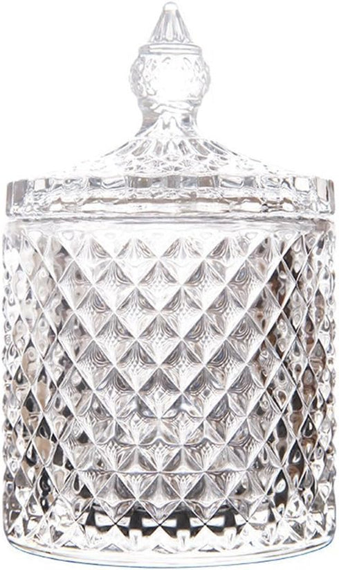 Home Basic Food Storage Organization Set - Crystal Diamond Faceted Jar with Lid, Suitable as Candy Dish (Transparent,