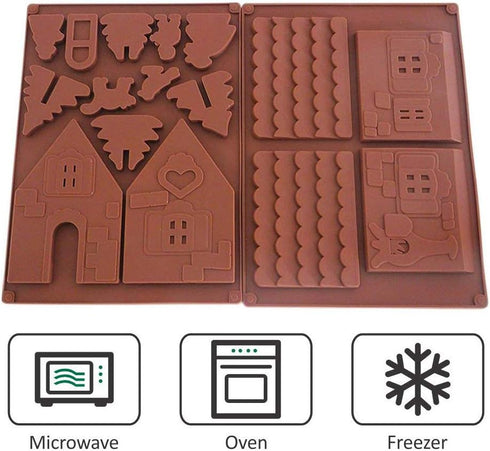 Gingerbread House Mold Kit - Christmas Chocolate Silicone Mold - 3D Cookie Mold for DIY 3D Max Biscuit Tool