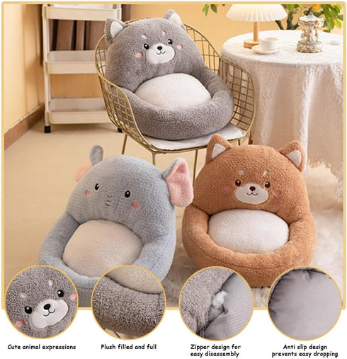 Kawaii Chair Cushions, Cute Indoor Seat Cushions, Comfy Plush Pillows with Backrest, Non-Slip Office Chair Cushion for