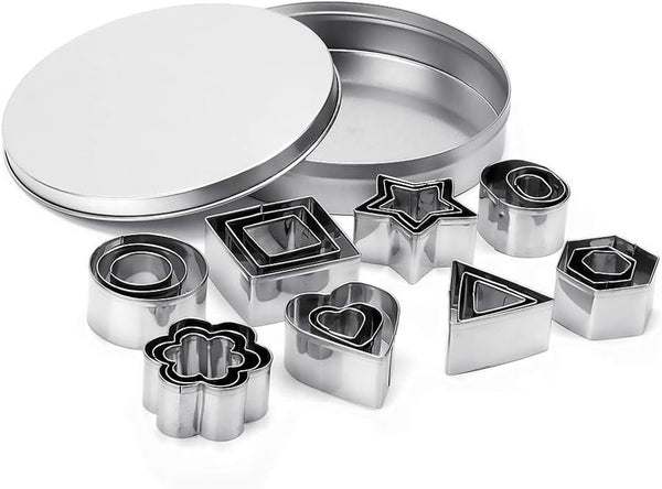 Mini Metal Cookie Cutters Set - 24 Pcs Geometric Shapes Stainless Steel Cookie Biscuit Cutters for Baking