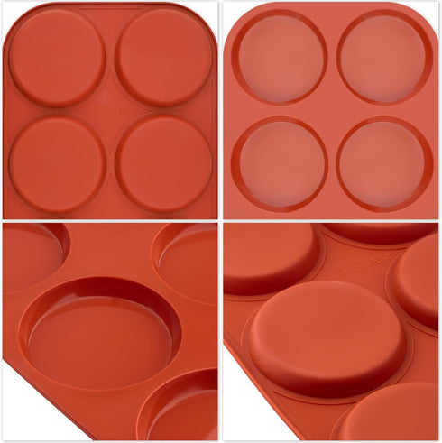 Ocmoiy Silicone Muffin Top Pans/Egg Molds for Baking, Non-Stick 4" Jumbo Round Mold for Hamburger Bun, Muffin Top,