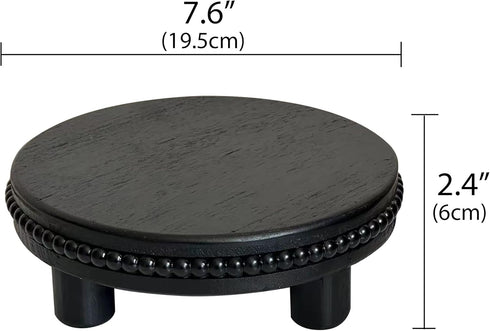 Farmhouse Beaded Wood Tray Risers, 7.6” Decorative Tray for Kitchen Home Decor, Black Round Wood Riser
