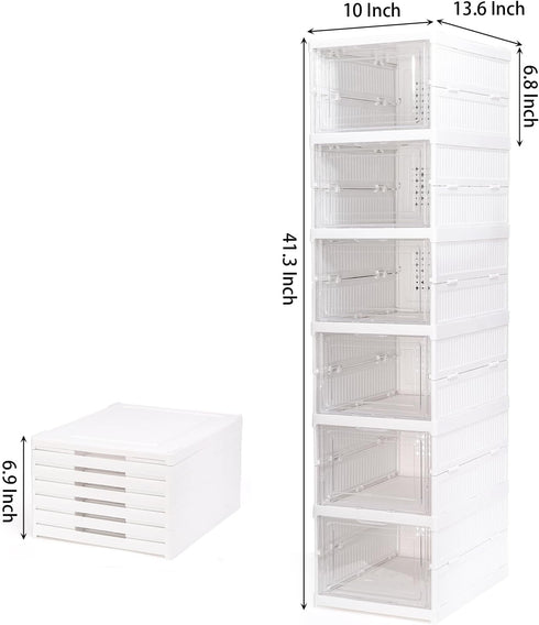 6-Tier Closet Nicunom Foldable Shoe Rack Organizer, Shoe Storage Box Collapsible Plastic Shoe Shelf Clear Shoe Boxes
