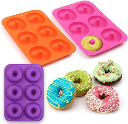 6-Cavity Silicone Donut Mold, Non-Stick Bagel Mold, Food Grade Silicone, BPA Free, 3 Pcs
