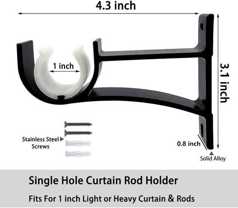 Gudui Curtain Rod Bracket 3 Pack, Heavy Duty Holders Hooks for 1 inch Drapery Rod, Black
