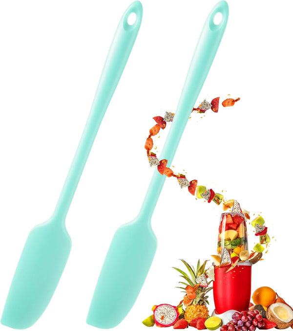 Patelai Long Handle Silicone Jar Spatula, 2 Pieces Non-Stick Rubber Scraper for Cooking and Baking