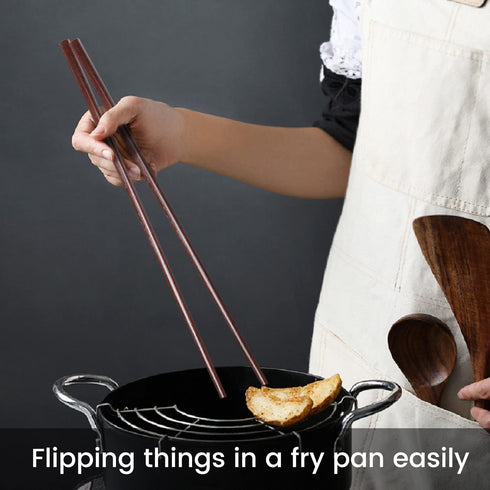 Donxote Wooden Noodles Kitchen Cooking Frying Chopsticks, 16.5 Inches, Brown, Set of 2 Pairs