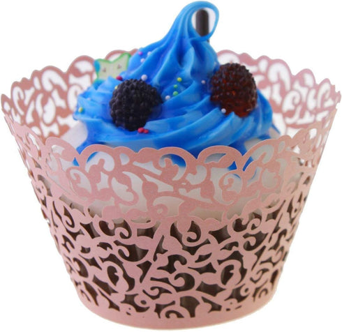 YOZATIA Vine Cupcake Wrappers, 60PCS Lace Liners for Regular Sized Cupcake (Pink)