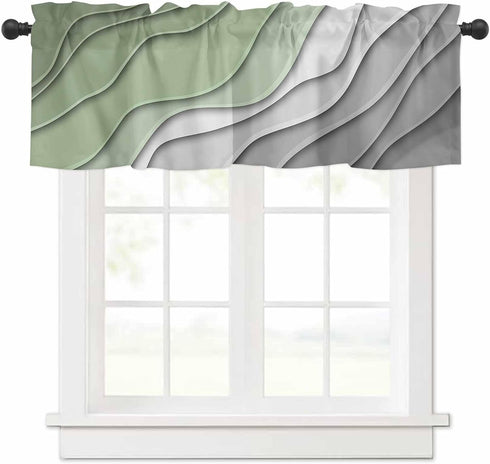 Sage Green Grey Ombre Valances for Windows, Modern Geometric Kitchen Curtains, 54" x 18"