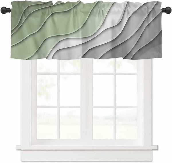 Sage Green Grey Ombre Valances for Windows, Modern Geometric Kitchen Curtains, 54" x 18"