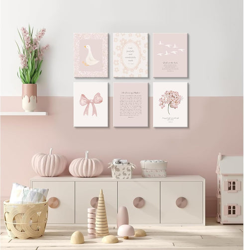 Lhoiplme 8x10x6 Inch Nursery Christian Wall Art Bible Verse Prints Pink Girl Nursery Room Canvas Wall Decor Coquette