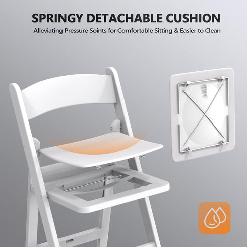 Set 1, (1, VINGLI White Resin Folding Chair with Padded Cushion, of Plastic Foldable Seat for Indoor & Outdoor Use