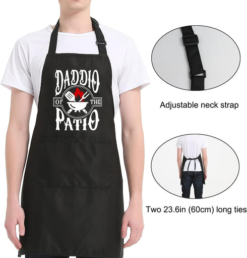 Grill Aprons for Men with Pockets, Daddio of the Patio Funny Gifts for Dad Birthday