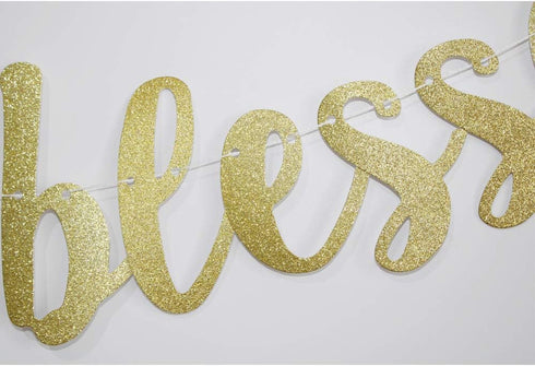 70 Years Blessed Banner, Funny Gold Glitter Sign for 70th Birthday or Wedding Anniversary Party Photo Props
