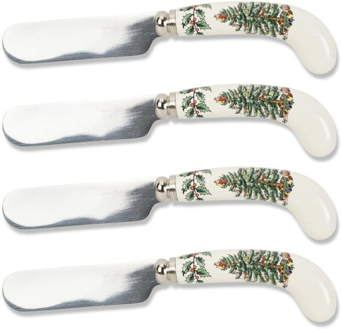 Spode Christmas Tree Cheese Spreaders, Set of 4, 4.75" Stainless Steel Butter Knife