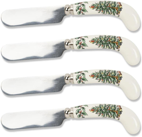 Spode Christmas Tree Cheese Spreaders, Set of 4, 4.75" Stainless Steel Butter Knife