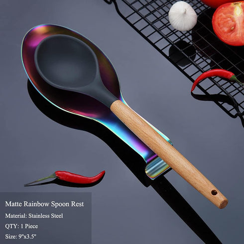 Matte Rainbow Spoon Rest, Stainless Steel Holder for Kitchen Utensils, Dishwasher Safe (1PC-9.5 Inch)