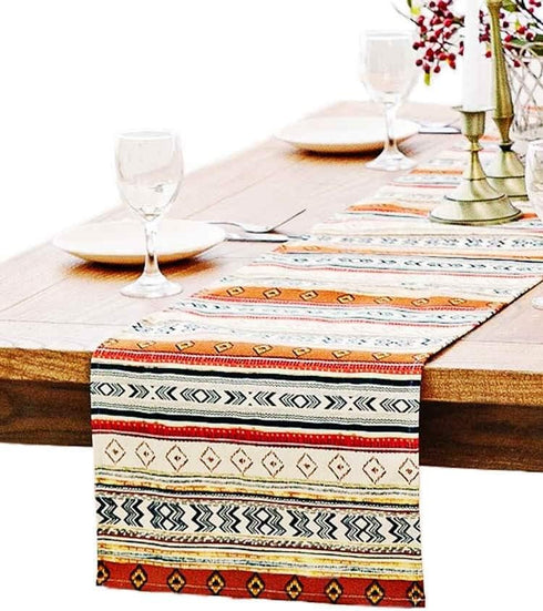 BOXAN Antique Southwestern Native Design Table Runner Cloth, Boho Cotton Geometric Striped Pattern for Home Decor (12 X
