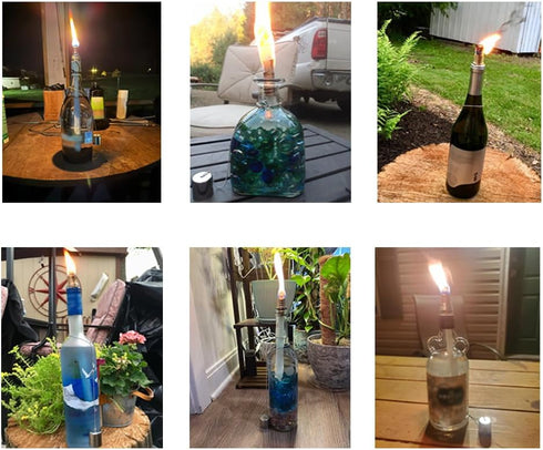 Wine Bottle Torch Kit 8 Pack, Includes 8 Long Life Torch Wicks, Brass Wick Mount & Lamp Cover (13.7 Inch, Bottle Not