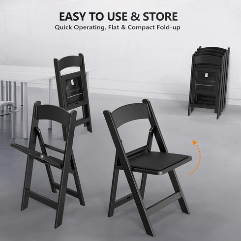 Set 1, (1, VINGLI Black Resin Folding Chair with Padded Cushion, of Plastic Foldable Seat for Indoor & Outdoor Use