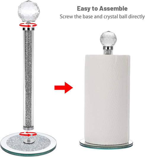 Sumnacon Countertop Countertop Paper Towel Holder,Crystal Free Standing Paper Towel Roll Holder for Bathroom Bling