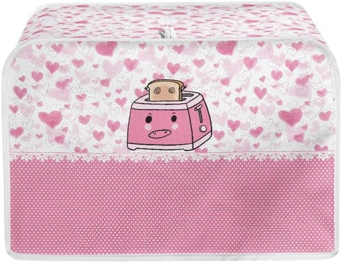 Toaster Cover, Pink Cartoon 4 Slice, Small Appliance Dust Covers, Pink Polka Dot Heart Print, Machine Washable