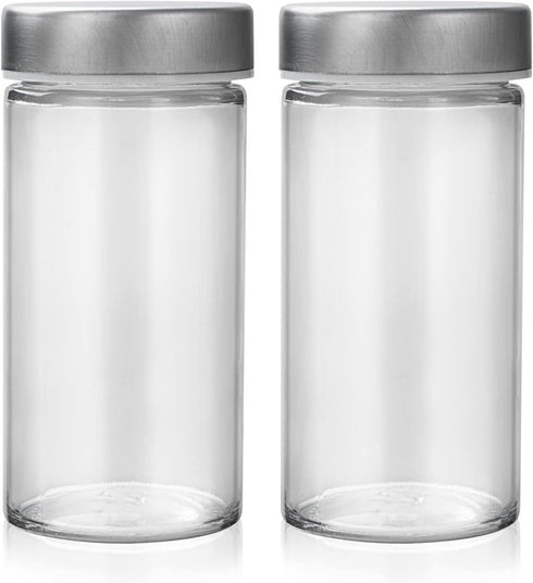 2 Pcs Glass Spice Jars/Bottles - 3oz Empty Round Spice Containers with Airtight Metal Caps and Shaker Lids (2, clear)