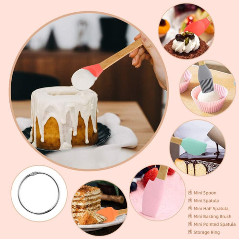 5 Piece Silicone Spatula Set, Mini Rubber Spatula with Wooden Handle, Heat Resistant Kitchen Utensils for Baking