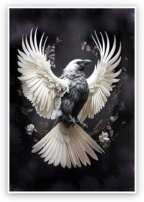Kisappeared Vintage Gothic Wall Art White Crow Poster Print Canvas Victorian Style Dark