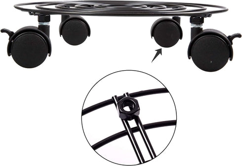 2 Packs 10.6 110Lbs 360 KINJOEK In Metal Plant Stand with Wheels, Load Max Round Flower Pot Plant Caddy Outdoor