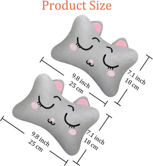 Sexysamba Car Headrest Pillow - Cartoon Neck Pillow for Car, Soft Cushion for Driving, 2Pcs (Grey Cat)