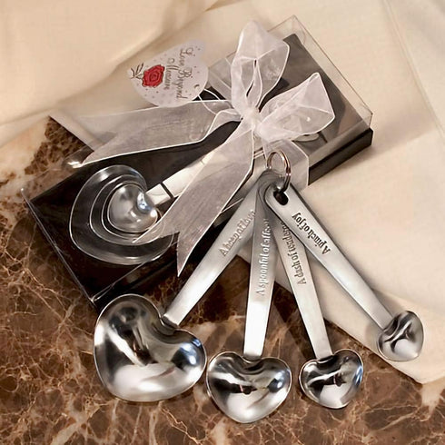 FASHIONCRAFT Love Beyond Measure Heart Measuring Spoons, Silver, Wedding Favor, 1-Piece