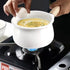Jucoan 1 Quart Enamel Milk Pan - Small Saucepan with Dual Pour Spout and Wooden Handle for Home Cooking