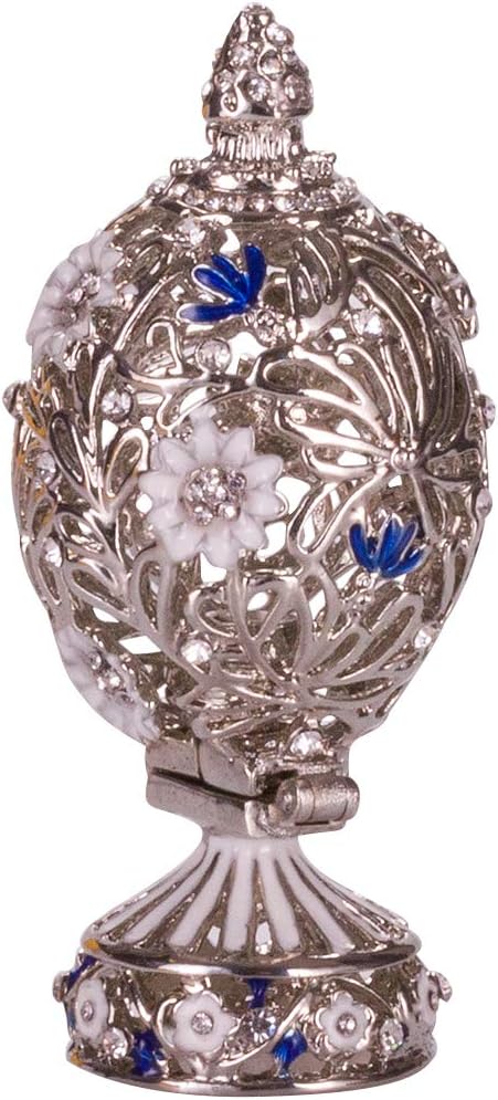 danila-souvenirs Faberge style Carved Egg with Flowers & Butterfly 2.8'' (7 cm) silver