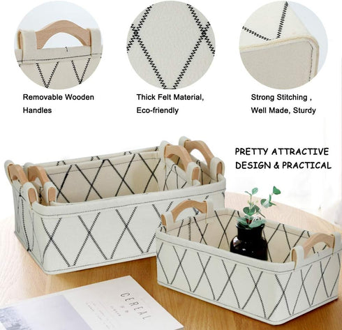 Small Storage Baskets, Toy Storage Organizer Rectangle Basket, Decorative Storage Basket with Wooden Handles