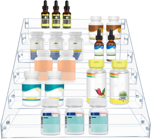 PMMASTO Countertop, 6 Countertop, Tiered Spice Rack, Seasoning Organizer, Clear Acrylic Vertical Shelves Can Organizer