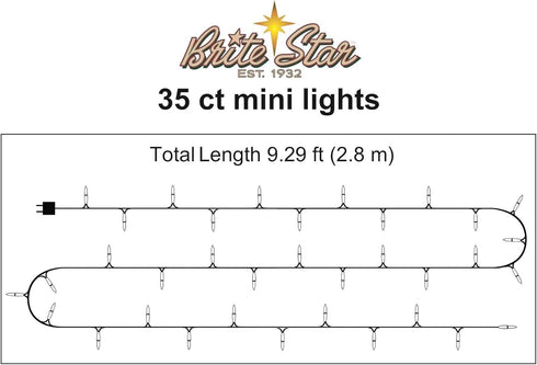 35 Brite Star Lt Straight Line Lights, Clear, Green Wire