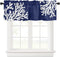 Navy Blue Coral Farmhouse Short Window Curtain Valances, 1 Panel Coastal Nautical Rod Pocket Kitchen Valances